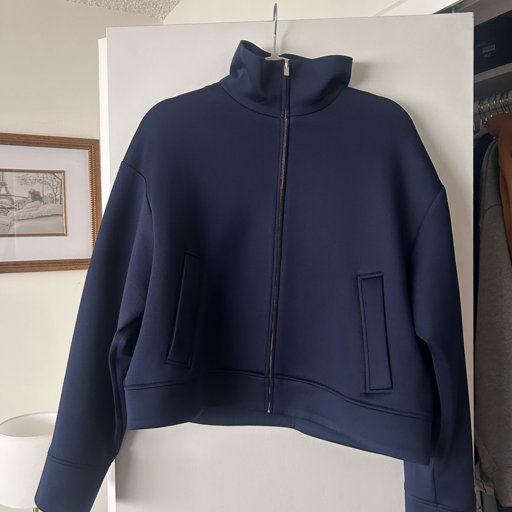 Mango Navy Mock-Collar Zip Jacket